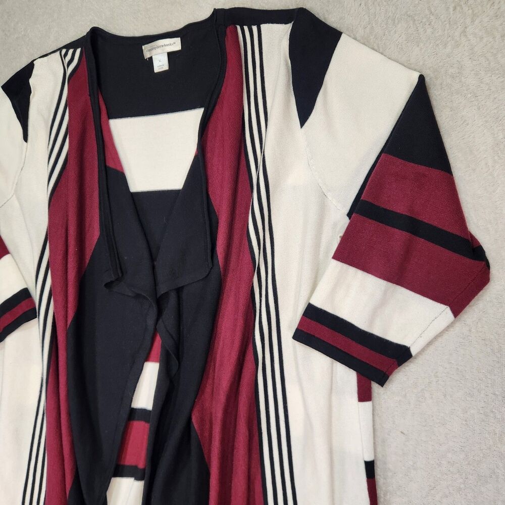 Christopher & Banks Color Block Open Front Cardigan Striped Knit Woman’s XL - Picture 3 of 12